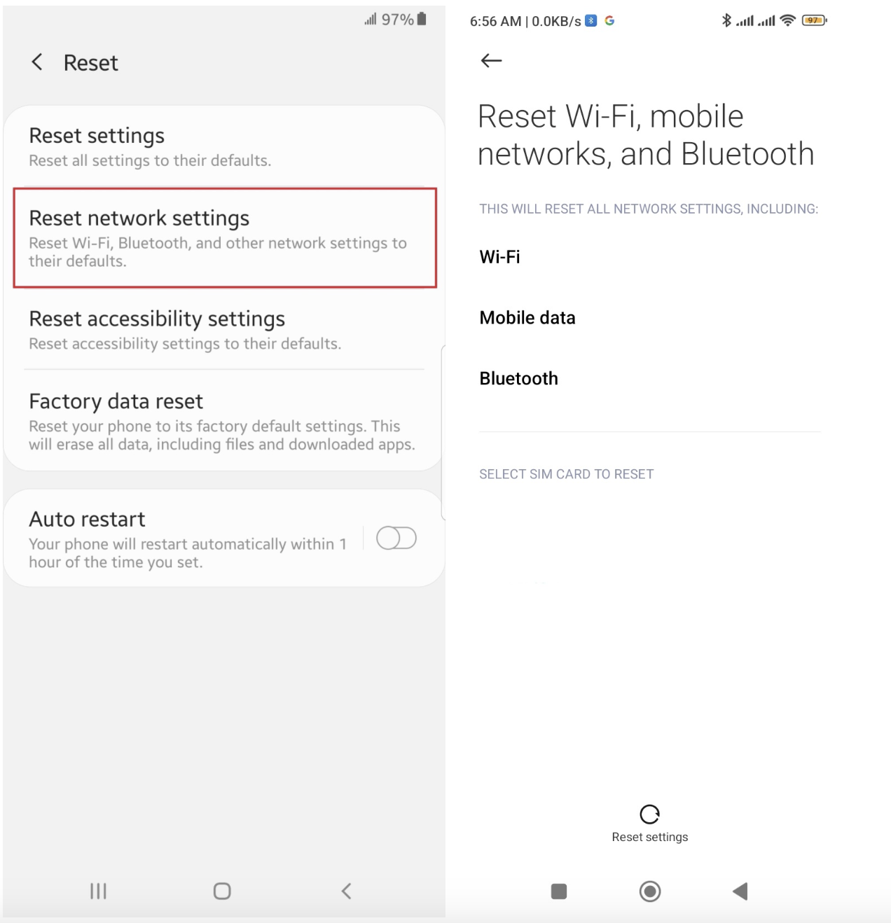 On your Android phone, go to Reset Network Settings